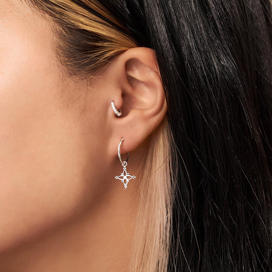 Silver Cross Star Earrings